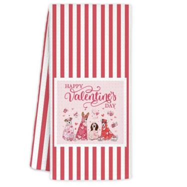 Imagem de YTRGI Happy Valentines Day Dog Gifts for Her Kids Dogs Lovers Women, Pink Dog Valentines Day Decoração Toalha de Mão para Cozinha Banheiro, Toalhas de Cozinha Vermelhas Engraçadas 40 x 61 cm