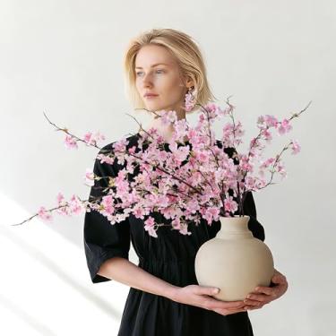 Imagem de ENALGRE Ramos de flor de cerejeira artificial de 70 cm de seda, ramos de flor de cerejeira, haste longa, flores artificiais para vaso alto para decoração de casa, decoração de casamentos, festas e