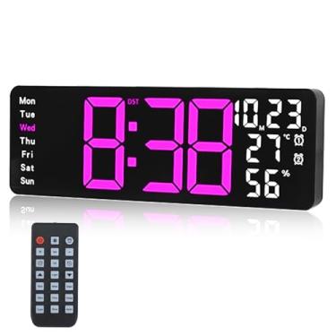 Imagem de Relógio de parede digital com tela grande, relógio digital de 17,3 polegadas com controle remoto em cor RGB, relógio de parede grande com luz noturna, horário de verão automático, data semana