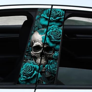Imagem de AuMoHall 2 peças adesivos criativos de caveira gráfica B pilar decalque impresso HD adesivos de pilar central de carro de vinil personalizado decalques de pilar de porta de carro 50 cm x 25,5 cm