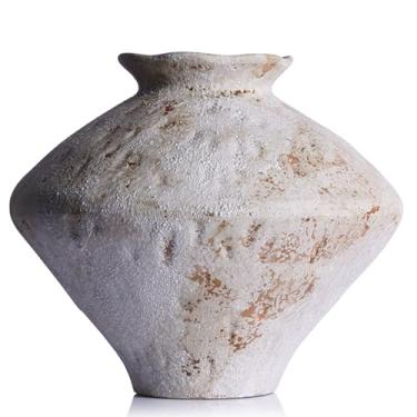 Imagem de Vaso vintage enferrujado Wabi Sabi, 29 cm de altura, vaso de cerâmica rústico para decoração de casa de fazenda, vasos de flores texturizados para decoração de casa, mesa, sala de estar (branco