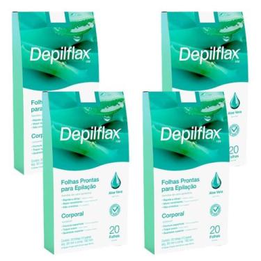 Imagem de Kit 4 Folhas Prontas Corporais Depilação Cera Depilflax Aloe Vera 80UN