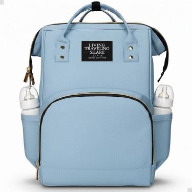 Imagem de Mochila Maternidade Cor Azul Bebê Mamadeira Reforçada