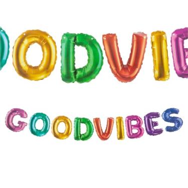 Imagem de Fun Express Decoração de guirlanda de cartolina pronta para pendurar estilo carta Good Vibes Good Vibes