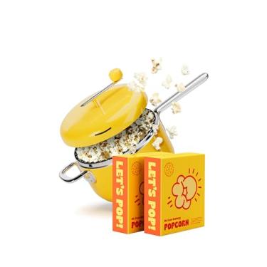 Imagem de Popsmith Pacote inicial em manteiga – Máquina de pipoca de fogão de 6 litros com 5 pipocas de cinema e kits de pipoca de milho de 5 chaleira – Máquina de pipoca de aço inoxidável compatível com todas