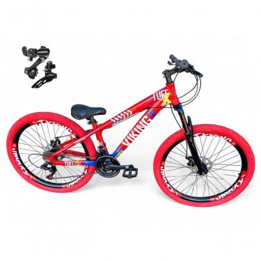 Imagem de Bicicleta Aro 26 Vikingx Tuff Câmbios Shimano 21v Freeride Freio A Disco Aro Vmaxx Pneu Flame vermelho-Azul X25