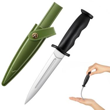 Imagem de Soulchen Faca de treinamento realista de adaga falsa de plástico com bainha verde flexível e macia lâmina fixa para Halloween artes marciais cosplay palco fantasia tática treinamento