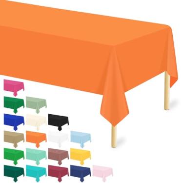 Imagem de Mulbozy Toalha de mesa descartável de plástico laranja, pacote com 4, toalhas de mesa retangulares, 137 × 272 cm, capa de mesa de plástico laranja para decoração de festa