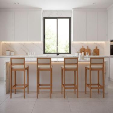 Imagem de Kit 4 Banquetas Assento Encosto Estofado em Linho Hellen cor:mel com l