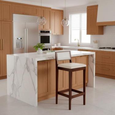 Imagem de Kit 6 Banquetas Estofada em Linho Encosto Palhinha Bruna cor:imbuia co