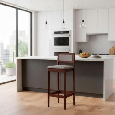 Imagem de Kit 6 Banquetas Assento Encosto Estofado em Linho Hellen cor:imbuia co