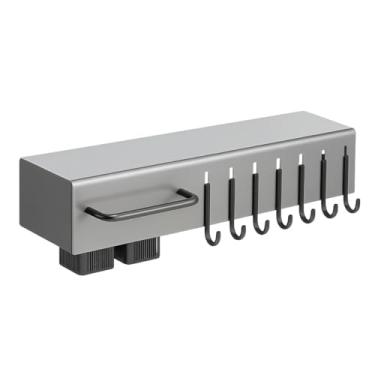 Imagem de Suporte Organizador para Utensílios de Cozinha, Montagem em Parede, Metal Inox, Cinza, 39,5 x 5,3 x 6,8 cm, 6 Ganchos, Sistema de Encaixe