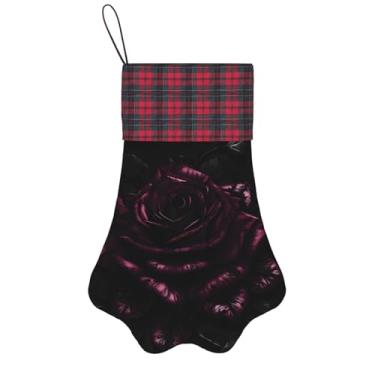 Imagem de SKKNT Meias de Natal com estampa de rosas góticas, animais de estimação, decoração de Natal, cães, gatos, árvores, doces, presente conveniente