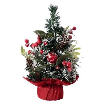 Imagem de Mini árvore de Natal de mesa de 30 cm/40 cm, cedro artificial, flocagem, pequena árvore de Natal para decorações de férias, planta artificial (Rojo, 40 cm)