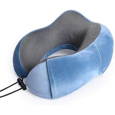 Imagem de Almofada Travesseiro de Pescoço para Viagem com Espuma Viscoelástica, Design Ergonômico e Fecho Ajustável – Conforto e Suporte Ideal (Azul)