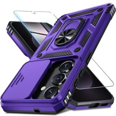 Imagem de Janmitta Compatível com Samsung Galaxy S26 capa de lente de câmera deslizante embutida + protetor de tela + suporte de anel de dedo, capa de telefone de corpo inteiro resistente à prova de choque