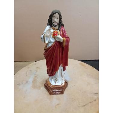 Imagem de Imagem Artesanal Sagrado Coração de Jesus em Gesso, Estátua Religiosa Decorativa
