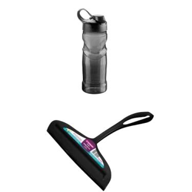 Imagem de Conjunto de 1 Rodo Plástico Multiuso Preto com Raspador 18cm + 1 Garrafa Squeeze Sport Fit 500 ML Preta