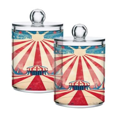 Imagem de Qilmy Pacote com 2 suportes vintage com estampa de circo de grafite, frascos de boticário de 400 ml, vasilha organizadora de banheiro para cotonetes, bolas de algodão, almofadas de maquiagem, fio