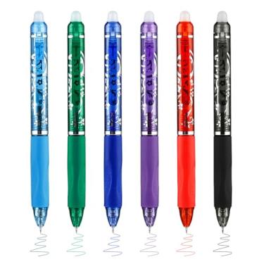 Imagem de Valtiner Canetas apagáveis retráteis de 6 cores, canetas de tinta de gel coloridas clicker com borrachas, caneta de escrita lisa de ponta fina de 0,5 mm para anotações, suprimentos de palavras