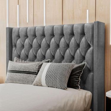 Imagem de Cabeceira Estofada Casal 140 Cm Pérola Veludo Cinza