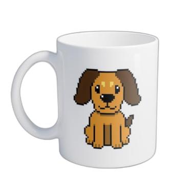 Imagem de Caneca Xícara de Café Porcelana 300ml Com Desenho Pixel Art De Cachorro Estilo Retrô