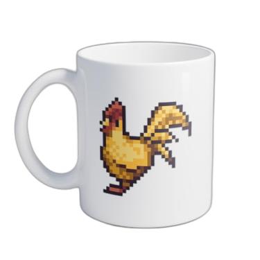 Imagem de Caneca Xícara de Café Porcelana 300ml Com Desenho Galo Pixel Art