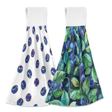 Imagem de SEHANY Toalhas de cozinha de mirtilo de frutas toalha de mão pendurada com laço e gancho, 2 peças de toalhas de mão absorventes macias para banheiro cozinha decoração de bar de chá