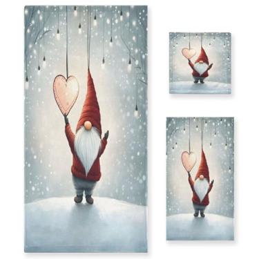 Imagem de Wassud Conjunto de 3 toalhas de banho Gnomo com coração, toalhas de banho super macias e absorventes para banheiro, toalhas de banho de secagem rápida, toalha de banho para academia, spa, hotel