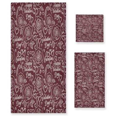 Imagem de Wassud Line-Art Conjunto de 3 toalhas de banho para dia dos namorados, toalhas super macias e absorventes para banheiro, toalhas de banho de secagem rápida, toalha de banho para academia, spa, hotel