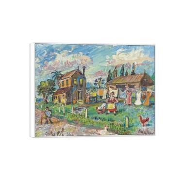 Imagem de BMZFYBS David Burliuk Famosas impressões em tela de arte de parede prontas para pendurar. Dia de lavagem. Pintura com moldura branca para decoração de sala de estar 50 x 65 cm 20 x 26 polegadas