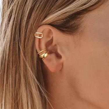 Imagem de Orecchini in strass orecchio manchetto per le donne senza piercing grosso metallico cartilagine orecchio gioili di moda 2025, Medium, Latão, Sem pedra preciosa