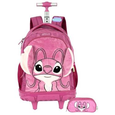 Imagem de Kit Lilo Stitch Mochila Costas Rodas +Estojo Triplo Pelúcia - Luxcel, 