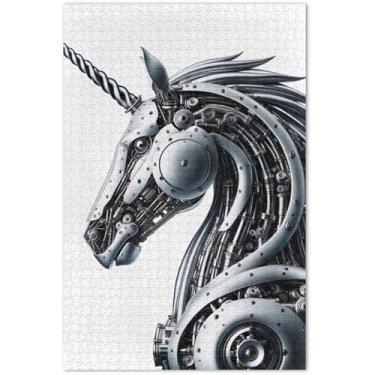 Imagem de Quebra-cabeças de cavalo robô unicórnio para adultos 1000 peças engraçadas de inverno decoração de arte pintura, 75 x 40 cm