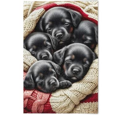 Imagem de Cute Black Puppies Vivid Dog Jigsaw Puzzles 1000 Pieces for Adults, Puzzle Funny Family Fun Puzzles Floral Landscape Art, 1000 Pieces, 29.5" x 19.7"