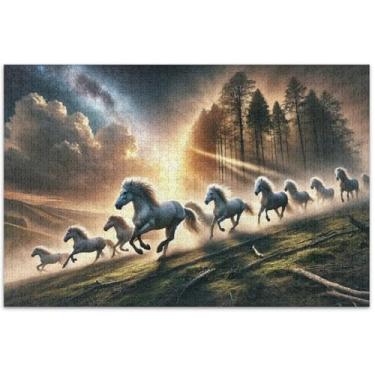 Imagem de Quebra-cabeça com estampa de cavalos deslumbrantes, 1000 peças, presentes para adultos, jogo de elefante branco, quebra-cabeças coloridos, pintura de arte floral, 75 x 40 cm
