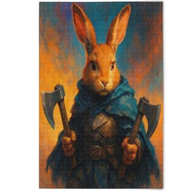 Imagem de Fantasia guerreiro coelho armadura 1000 peças quebra-cabeça para adultos família amantes presentes paisagem quebra-cabeça pintura animal arte, 1000 peças, 75 x 50 cm