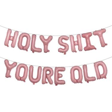 Imagem de Holy Shit You're Old Balloon Banner Decorações de aniversário, balões velhos como , faixa Happy Birthday for Over The Hill, artigos engraçados para decorações de aniversário de velhice (HOLY SHIT