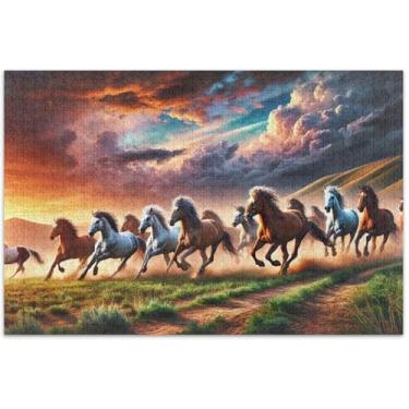 Imagem de Quebra-cabeça de pintura de cavalos deslumbrantes 1000 peças para adultos impressão de arte animal quebra-cabeça arte divertida presentes de festa de elefante branco, 75 x 40 cm