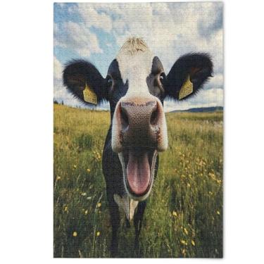 Imagem de Quebra-cabeças engraçados fofos pretos de vaca 1000 peças para adultos, jogos divertidos divertidos para a família, impressão de arte de animais fofos, 1000 peças, 75 x 50 cm