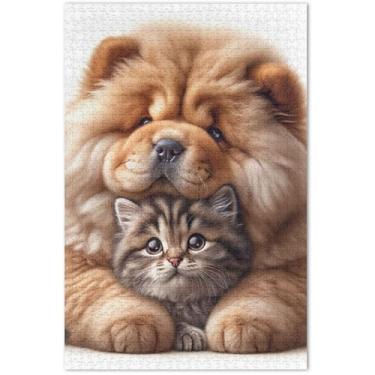 Imagem de Chow Chow Quebra-cabeças de cachorro gato gatinho 500 peças para adultos arte arte animal impressão mordaça presente quebra-cabeça engraçado, 20,5 x 14,9 polegadas