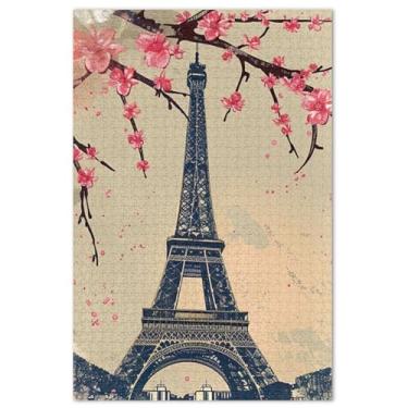 Imagem de Quebra-cabeça Torre Eiffel Paris cereja adulto 500 peças brinquedo arte difícil quebra-cabeça família amantes presentes