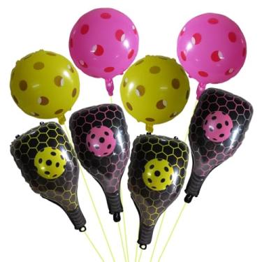 Imagem de 6 Pcs Pickleball Party Balloons - 2 Yellow & 2 Pink Pickleball Foil Balloons, 4 Racket Balloons for Sports Birthday Decor, Game Day Party Supplies, Baby Shower Decorations