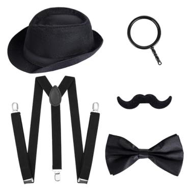Imagem de HOVEOX Fantasia masculina anos 1920 Gatsby Gangster, fantasia de velho fantasia dos anos 20 para homens, Preto, G