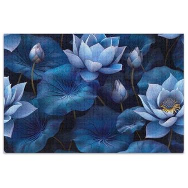 Imagem de Quebra-cabeças azuis com flores de lótus para adultos, 1000 peças, engraçado, exclusivo, paisagem floral