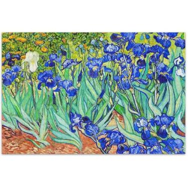 Imagem de Quebra-cabeça de pintura de Vincent com flores de íris, 500 peças para adultos, presentes de festa de elefante branco, quebra-cabeças grandes, arte de flores com animais, 50 x 35 cm