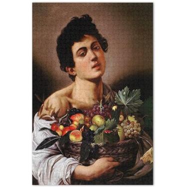 Imagem de Caravaggio Basket Fruit Adults Jigsaw 500 peças quebra-cabeças engraçados presentes Prime Puzzles arte pintura decoração, 20,5 x 14,9 polegadas