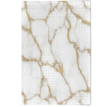 Imagem de Quebra-cabeças 500 peças para adultos mármore branco veias douradas elefante branco quebra-cabeças duros para adultos cenário decorativo arte animal, 500 peças, 52 x 37,8 cm