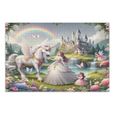 Imagem de Quebra-cabeças de fantasia de princesa bonita com unicórnio branco para adultos com letras nas costas 500 peças