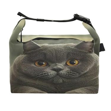 Imagem de TSENQUE Lancheira feminina Fat British Shorthair para gatos portátil, lancheira para trabalho, estampa animal, bolsa térmica para adultos